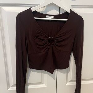 BP Dark Brown Long Sleeve Top with Ring Detail